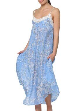 Papinelle Cheri Blossom Lace Front Silk Cotton Maxi Nightgown Size Small Cottage